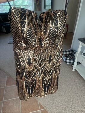 Fashion Nova Gold and Black Sequin Mini Dress
